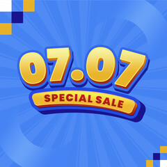 07.07 Special Sale Banner 3D with Bold Yellow Text on Blue Background