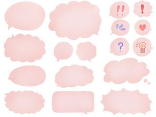 吹き出し：淡いピンクの手描きフキダシのセット