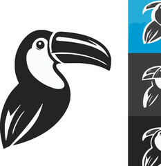 Bold Toucan Icon: A striking toucan icon with clean lines and bold details, set against a collection of vibrant backgrounds, showcasing the unique form and elegance of this exotic bird.