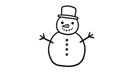 Simple snowman drawing in black and white on an isolated background