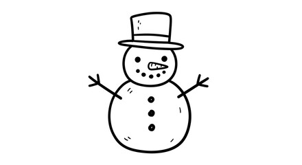Festive frosty doodle: Hand-drawn snowman with top hat in black and white