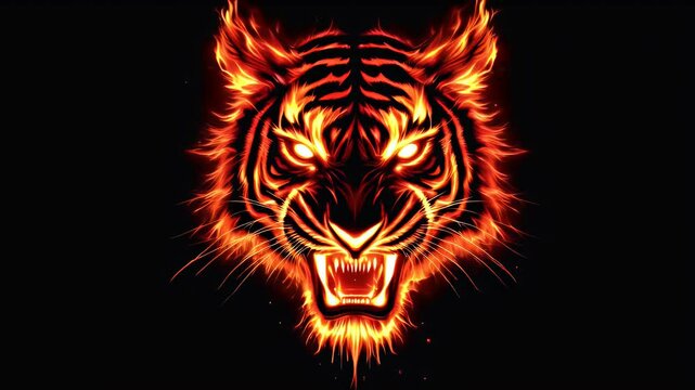 tiger head with flames