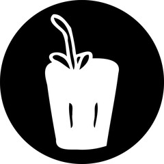 Stylized monochromatic vector illustration of a beverage with a straw inside a dark circle