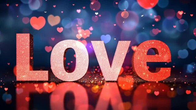 banner for happy valentines day with red word love and neon hearts