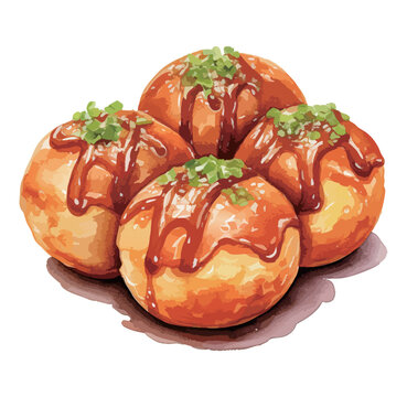 水彩で描いたたこ焼きのイラスト　生成AI