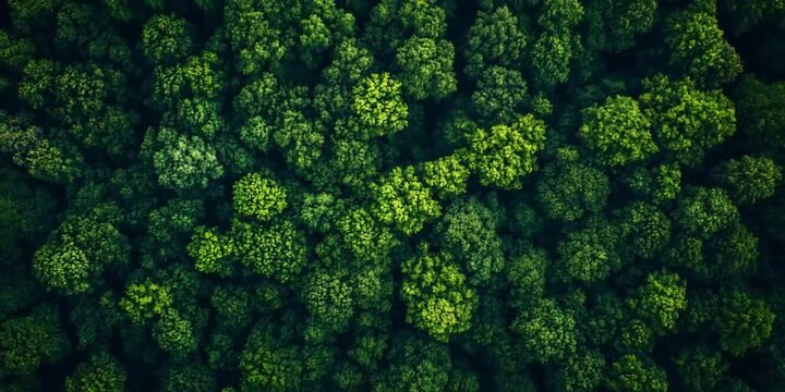 Toma superior de la copa de los &aacute;rboles de un bosque verde, movidos sutilmente por el viento mientras se hace zoom.