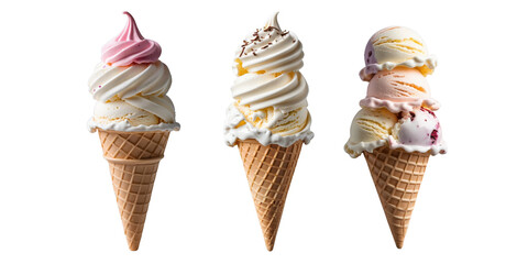 Delightful ice cream cones dessert shop food photography bright environment close-up transparent treats