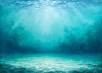 Obraz premium Underwater Scene in Teal and Turquoise Watercolor Style with Sunlight Rays