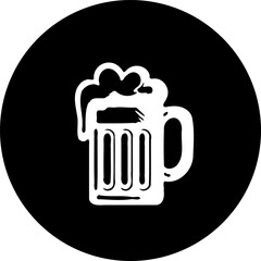 Stylized beer mug illustration against a stark, monochrome background circle