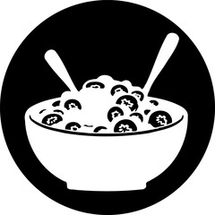 Stylized depiction of breakfast cereal in a bowl, isolated on black background