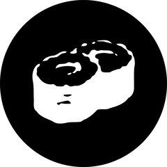 Abstract confection depiction in monochrome circular emblem design element