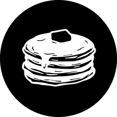 Monochrome pancake stack with melting butter in circular isolated background