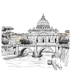 St. Peter's Basilica and Ponte Sant'Angelo sketch.