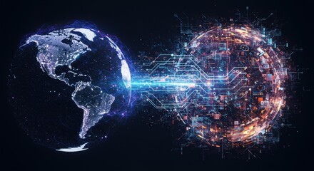 Obraz premium Global Digital Network Connection Futuristic Data Sphere Technology