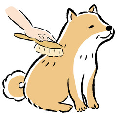シニア犬をブラッシングするイラスト