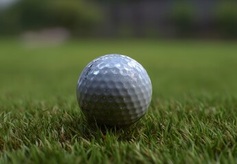 Obraz premium Close-up of a golf ball on green grass in a serene outdoor setting.