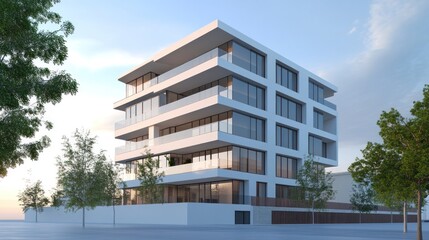 Modern Apartment Building Architectural Design Rendering