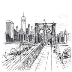 Sketch of Brooklyn Bridge and NYC skyline. (2)