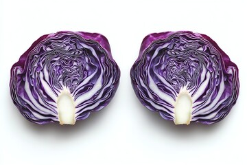 Obraz premium Halved Red Cabbage Freshness Isolated on White Background for Healthy Eating