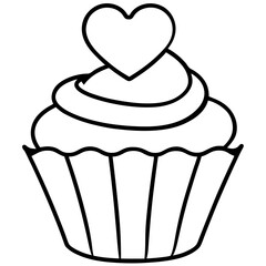 Charming Cupcake with Heart Swirl Line Art