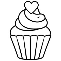 Charming Cupcake with Heart Swirl Line Art
