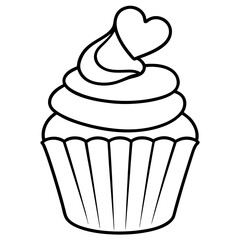 Charming Cupcake with Heart Swirl Line Art