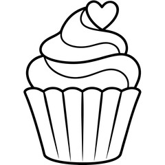 Charming Cupcake with Heart Swirl Line Art