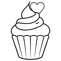 Charming Cupcake with Heart Swirl Line Art