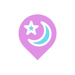 Starry Crescent Moon Location Marker Icon Simple