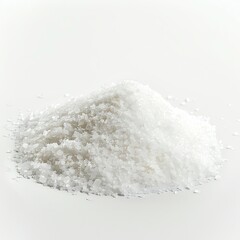 Pile of White Sea Salt Crystals on a White Background Still Life
