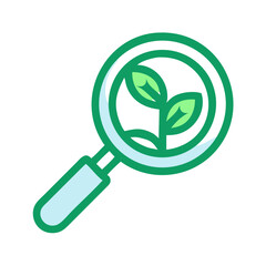 Green Plant Under Magnifying Glass Icon Design