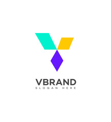 V Letter Logo Design Colorful Geometric Shapes, Modern, Abstract