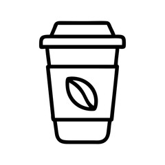 Black outline of a disposable coffee cup with a coffee bean symbol