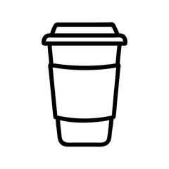 Black outline of a disposable coffee cup with a coffee bean symbol