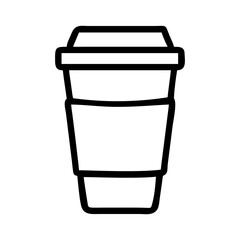 Black outline of a disposable coffee cup with a coffee bean symbol