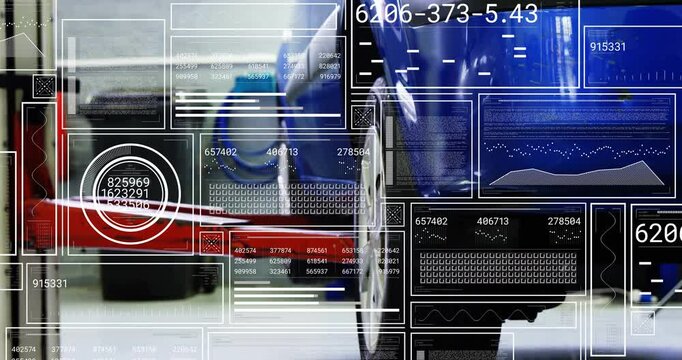 Overlaying digital data and graphs, animation on machinery in industrial setting