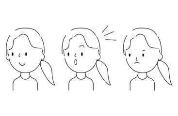 ポニーテールの女性　表情セット