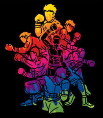 Group of Boxer Mix Action Boxing Sport Cartoon Graphic Vector