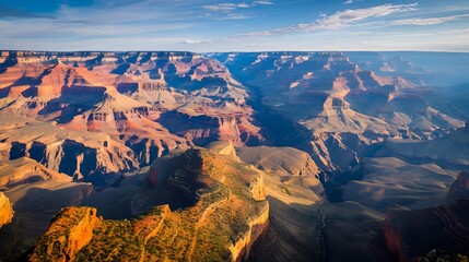 Overlooking high rocks in Grand Canyon - Sunny skies