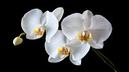Obraz premium Elegant White Orchid Flowers Isolated on Black Background
