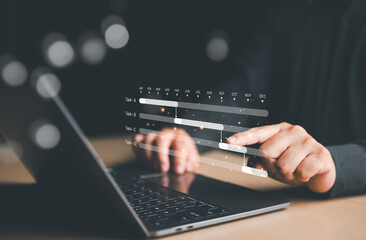Task plans, project progress milestones, schedule proceedings, summary reports. Project manager operates construction with Gantt chart schedules. Following application for operation procedures.
