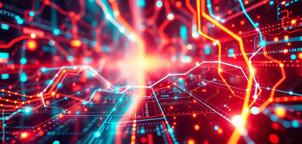 Poster abstract futuristic digital network interface glowing with data streams, data visualization, communi