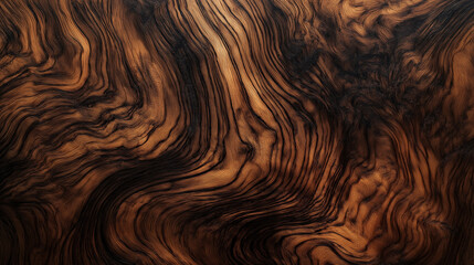 Dark walnut texture with swirling grain patterns and smooth polished finish