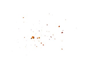 Dried red chili powder flying. Grainy scatterings of spicy burst . Splashes of red pepper powder.Overlay effect chilli or paprika spice splatters.