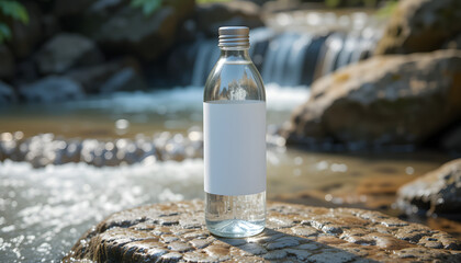 Obraz premium Transparent reusable water bottle with blank white label.