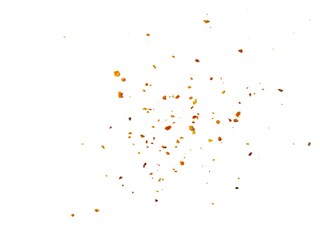 Dried red chili powder flying. Grainy scatterings of spicy burst . Splashes of red pepper powder.Overlay effect chilli or paprika spice splatters.
