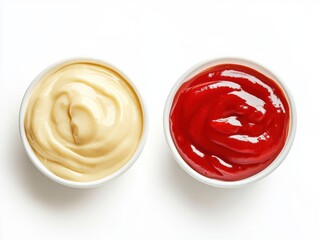 Two bowls of creamy sauces on a plain white background
