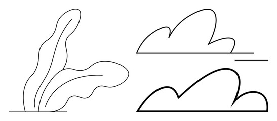 Abstract plant leaves and cloud outlines in clean, simple lines. Ideal for nature, simplicity, minimalism, calm, mindfulness, branding and decoration. Flat simple metaphor