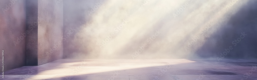 Poster ethereal light rays in a minimalist interior with textured walls and polished concrete floor