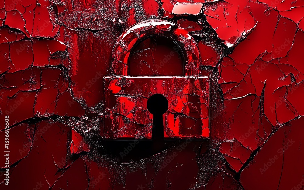 Aufkleber Generative AI image of a hacker attack on a computer system, red alert icon, broken padlock, cybersecurity breach, modern digital interface, intense colors
